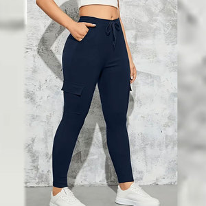 Wholesale Women's Casual Breathable Anti-Wrinkle Plain Dyed <b>Overalls</b> High Waist Full Length Pants - Product Image 5