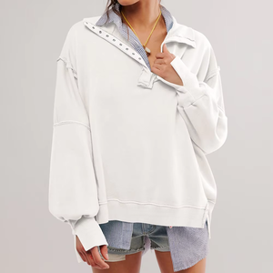 Sudadera con Capucha para Mujer, Estilo Moderno, con Botones, Holgada, Manga Larga, Color Sólido, 100% Algodón Ecológico, Venta al Por Mayor CAULT ARRAY - Product Image 4