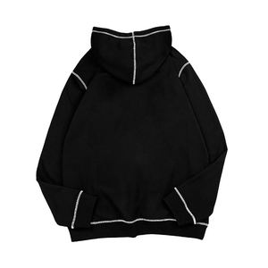 Sweat-shirts à capuche en molleton imprimés sur mesure avec surpiqûres noires et blanches, coupe classique, surpiqûres contrastées inversées, service OEM pour hommes, 100% coton - Product Image 2