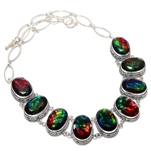 Unisex Statement Ammolite 925 Silver Overlay Chokers Necklace Tibetan Silver Bohemia <b>Rope</b> <b>Chain</b> Geometric Party Jewellery Gift - Product Image 3