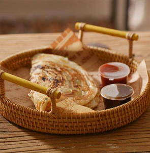 ถาดเสิร์ฟอาหารร้านอาหารราคาส่ง ถาดเสิร์ฟหวาย ถาดหวายกลมพร้อมหูจับ - Product Image 5