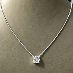 Collar de Lujo con Colgante de Moissanita de Corte Brillante, Chapado en Rodio sobre Oro Sólido de 14K, Certificado IGI, Cadena de Eslabones, para Compromiso - Product Image 3