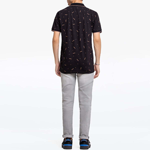 Men's <b>Black</b> Printed <b>Polo</b> Shirt Short Sleeve Casual Summer Cotton Knitted Breathable Patterned <b>Top</b> - Product Image 5
