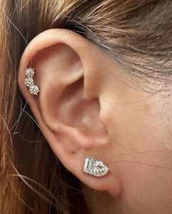 Moissanite Emerald & Heart Cut Diamond <b>Stud</b> <b>Earrings</b> For Women's 925 <b>Silver</b> With Fine Jewelry Engagement for Bridles Gift - Product Image 3