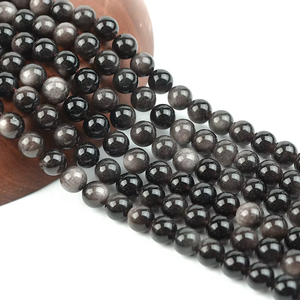 Perles lisses en obsidienne argentée naturelle de 8 mm pour la fabrication de bijoux DIY - Bracelets et colliers artisanaux en pierre - Product Image 2