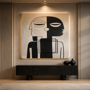 Handmade Modern Minimalist Abstract Piano Keys Wall Painting Acrylic on <b>Canvas</b> with <b>Frame</b> - Product Image 1