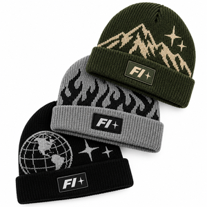 Gorro de punto jacquard personalizado al por mayor, gorro de invierno bordado, estilo urbano Y2K, unisex, con parches y logotipo, gorro de punto cálido con dobladillo. - Product Image 3