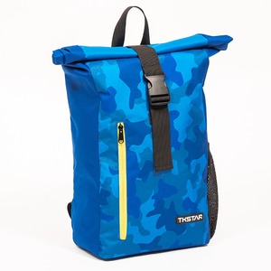 Blue Camouflage Casual Backpack Sports Backpack Roll <b>Top</b> Backpack - Product Image 2
