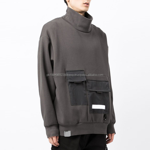 Oem moda Vintage sólido gris de gran tamaño bolsillos de carga para hombre sudadera gruesa suave poliéster algodón cuello simulado sudadera juvenil - Product Image 2