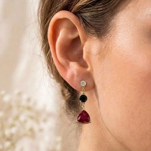 Pendientes de rubí talla trillón hechos a mano con gota de obsidiana negra y acento de circonita cúbica brillante, elegantes piedras preciosas de plata de ley 925 - Product Image 5