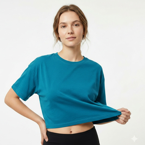 Women <b>Crop</b> <b>Top</b> T-Shirt Short Sleeve Boxy Jersey Embroidered Oversized Streetwear Casual Summer OEM Custom - Product Image 1
