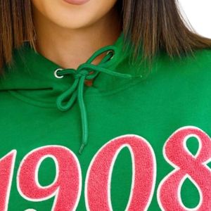 เสื้อฮู้ดดี้เชนิลล์สีเขียวชมพู 1908 สำหรับผู้หญิง แขนยาว ผ้าฟลีซ เสื้อคลุมมีฮู้ด สไตล์ลำลอง ปักลายแฟชั่น - Product Image 2