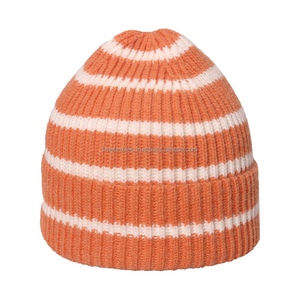 Wholesale Custom Fashion Strip <b>Beanie</b> Jacquard Knitted 100% <b>Wool</b> Adjustable Unisex Winter <b>Hats</b> - Product Image 1