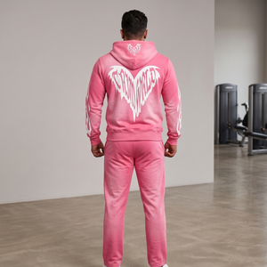 Ensemble unisexe streetwear Y2K avec sweat à capuche zippé rose et pantalon large en molleton de coton tricoté épais 420g, imprimé numérique personnalisé, style gothique hip-hop - Product Image 2