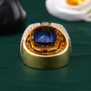 Blue Sapphire <b>Cushion</b> Cut 14K Gold Cocktail Ring Women's <b>Statement</b> Fashion Ring with Prong Setting Graduation Gift - Product Image 5