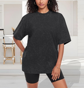 OEM Oversized <b>Drop</b> Shoulder 240 GSM T-Shirt for Women Custom <b>Acid</b> Washed Design 100% Cotton Multi Colors Plain Black Low MOQ - Product Image 3