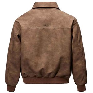 Chaqueta Bomber de Cuero Negra para Hombre, Cuello Alto, Logotipo Frontal, Estilo Piloto Vintage, Cierre de Cremallera, Cálida para Invierno, Casual, Corte Ajustado, Prenda Exterior de Moda - Product Image 2