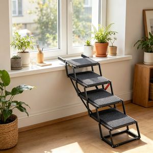 Scala per Animali Domestici Regolabile in Altezza, Moderna per Interni/Esterni, con Motivo Animale alla Moda, in Tessuto Lavabile e Schiuma, per Gatti, Soggiorno e Camera da Letto - Product Image 1