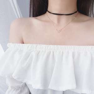 S925 Sterling <b>Silver</b> Initial <b>Letter</b> Pave Setting Diamond W <b>Letter</b> Pendant Cubic Zirconia Double V <b>Letter</b> Trendy Party <b>Necklace</b> - Product Image 5