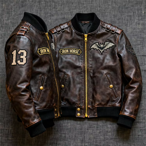 Chaqueta Bomber de Moda Vintage Personalizada con Cremallera, Chaqueta de Motociclista de Manga Larga, Chaqueta de Cuero PU para Motocross - Product Image 3