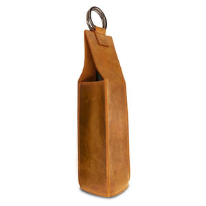 Porte-bouteille de vin en cuir, porte-bouteille unique avec poignée en métal, design gaufré, 140g, couleur marron, étui de voyage portable - Product Image 6