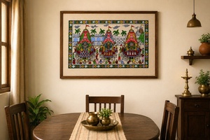 Œuvre d'art artisanale traditionnelle, peinture Pattachitra représentant la Yatra de Jagannath, pour décoration murale intérieure dans le salon. - Product Image 3