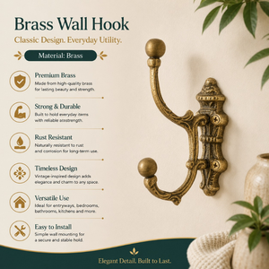Antique Brass Double Wall <b>Hook</b> Vintage Metal <b>Coat</b> Towel Robe Hat Key Holder <b>Decorative</b> Wall Mounted <b>Hook</b> for Entryway Bathroom - Product Image 5