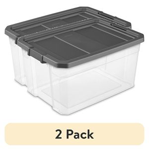 Bac de rangement empilable en plastique transparent de 76 Qt avec couvercle à loquet, gris foncé, lot de 2 - Product Image 1
