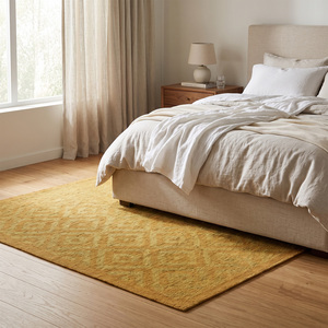 Tapis géométrique texturé en laine jaune moutarde, écologique et antidérapant, pour salon, chambre et hôtel - Product Image 3