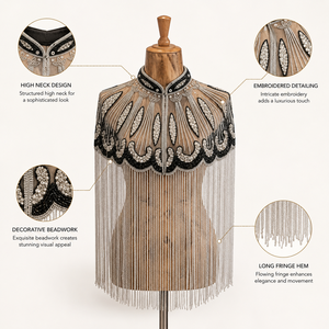 Cape de soirée de luxe en maille perlée à franges, brodée, pour mariée, mariage, fête, accessoires de mode - Product Image 6