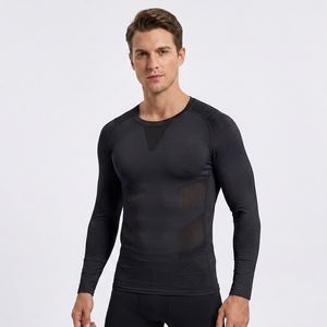 Unisex <b>White</b> Printed Lightweight <b>Long</b> Sleeve Crew Neck Breathable Mesh Sport Shirt Skinny Fit Polyester Summer Athletic Front - Product Image 4