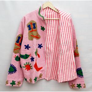 <b>Women</b> Handmade Needlework Embroidery Premium Quality Varsity <b>Jacket</b> Eco-Friendly Breathable Duck Cotton Woven <b>Spring</b> Wear - Product Image 3