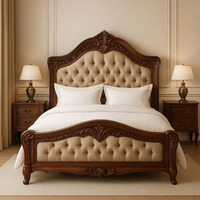 Juego de Cama Tradicional de Madera de Caoba Sólida con Cabecera Acolchada de Espuma Suave, Acabado Marrón Oscuro, Ecológico, Duradero y Ensamblable