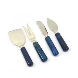 Shining Blue Resin Handle <b>Cheese</b> <b>Set</b> Stainless Steel Mirror Polished <b>Cheese</b> Slicer and Knife <b>Set</b> for Home and Hotels - Product Image 1