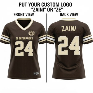 Camiseta de Fútbol Americano Unisex, 220 GSM, Malla de Poliéster Transpirable, Diseño de Paneles Marrón/Blanco, Nombre del Equipo Personalizable, Impresión Digital - Product Image 1