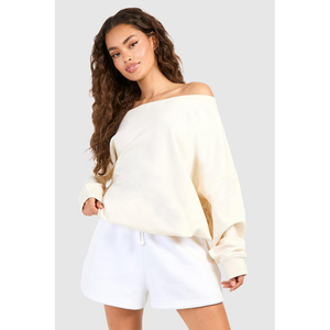 Wholesale Crescent Wear Women Asymmetric Design Collarless <b>Jumpers</b> Custom Applique Embroidery 100% Cotton French Terry Fleece - Product Image 4