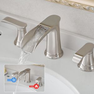 8-Inch Widespread <b>Bathroom</b> Sink Faucet Brushed Nickel 3-Hole Basin Faucets with Pop <b>Drain</b> & Double Lever Handle - Product Image 3
