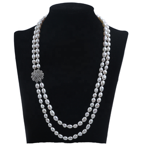 Joyería de Moda para Mujer, Collar Largo Clásico de Perlas de Agua Dulce Auténticas con Flores, Plata de Ley 925, Oro, 18 Pulgadas, para Aniversario - Product Image 1