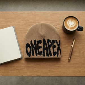 Tan Brown Black Knit Beanie Hat Graphic <b>Winter</b> <b>Cap</b> Unisex Streetwear Fashion Headwear Custom Wholesale OEM Factory Make - Product Image 4
