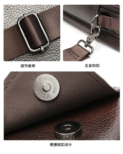 Sac messager en cuir véritable pour homme, couleur unie, sac bandoulière avec fermeture éclair, grande capacité, style professionnel - Product Image 5