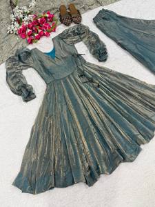 Traje de Seda Elegante Estilo Anarkali Tradicional para Mujer, Vestido Largo para Bodas Indias y Pakistaníes, Listo para Usar, Venta al Por Mayor - Product Image 2
