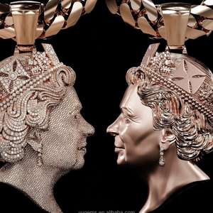 Colgante Conmemorativo Personalizado de la Reina, con Incrustaciones Completas de Moissanita VVS, Pasa la Prueba del Diamante, Colgante Pesado de Plata Maciza, Joyería - Product Image 6