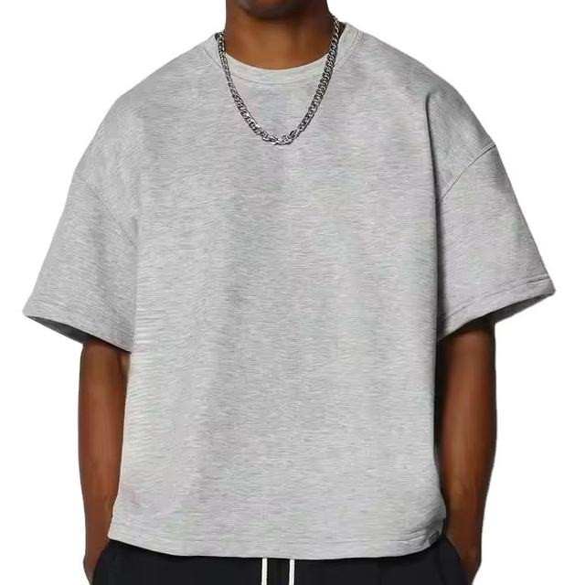 Men's Oversized Gray Cotton T-Shirt Short Sleeve O-Neck Casual Plain Jersey Fit Drop Shoulder Streetwear Style