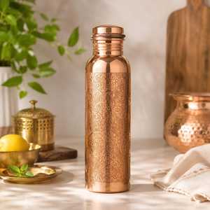 Pure <b>Copper</b> Engraved Water <b>Bottle</b> Handmade Floral Etched <b>Copper</b> <b>Drinking</b> <b>Bottle</b> Leakproof Ayurvedic Health <b>Bottle</b> Reusable - Product Image 3