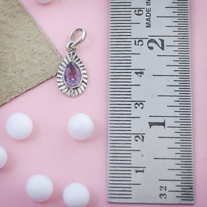 Pendentif en argent sterling 925 plaqué or et rhodium, améthyste naturelle en forme de poire, pour femmes, bijoux en pierres précieuses faits à la main - Product Image 1