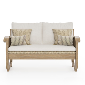 Ensemble de canapés d'extérieur modernes en bois de teck massif Java Wood Furniture, 4 pièces, accents en rotin, coussins imperméables et à séchage rapide - Product Image 2