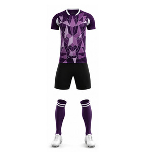 Conjunto de camiseta de fútbol sublimada geométrica morada para entrenamiento de fútbol, manga corta, uniforme deportivo que absorbe la humedad, equipación de fútbol - Product Image 3