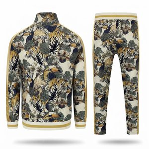 High Selling Custom Logo Tiger And Toucan <b>Print</b> Men's Tracksuit Set Gold Trim Full Zip Jacket And Sweatpants 2 Piece Outfit Wear - Product Image 2