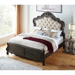 Steve Silver Rhapsody <b>Panel</b> Bed features a luxurious dark black finish and an upholstered <b>headboard</b> with button tufting - Product Image 1