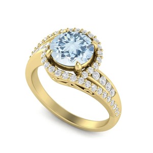 Bague de fiançailles classique en argent topaze, diamant taille poire, halo serti de griffes, plaqué or rose 18 carats, bague de mariage de luxe pour femme - Product Image 1